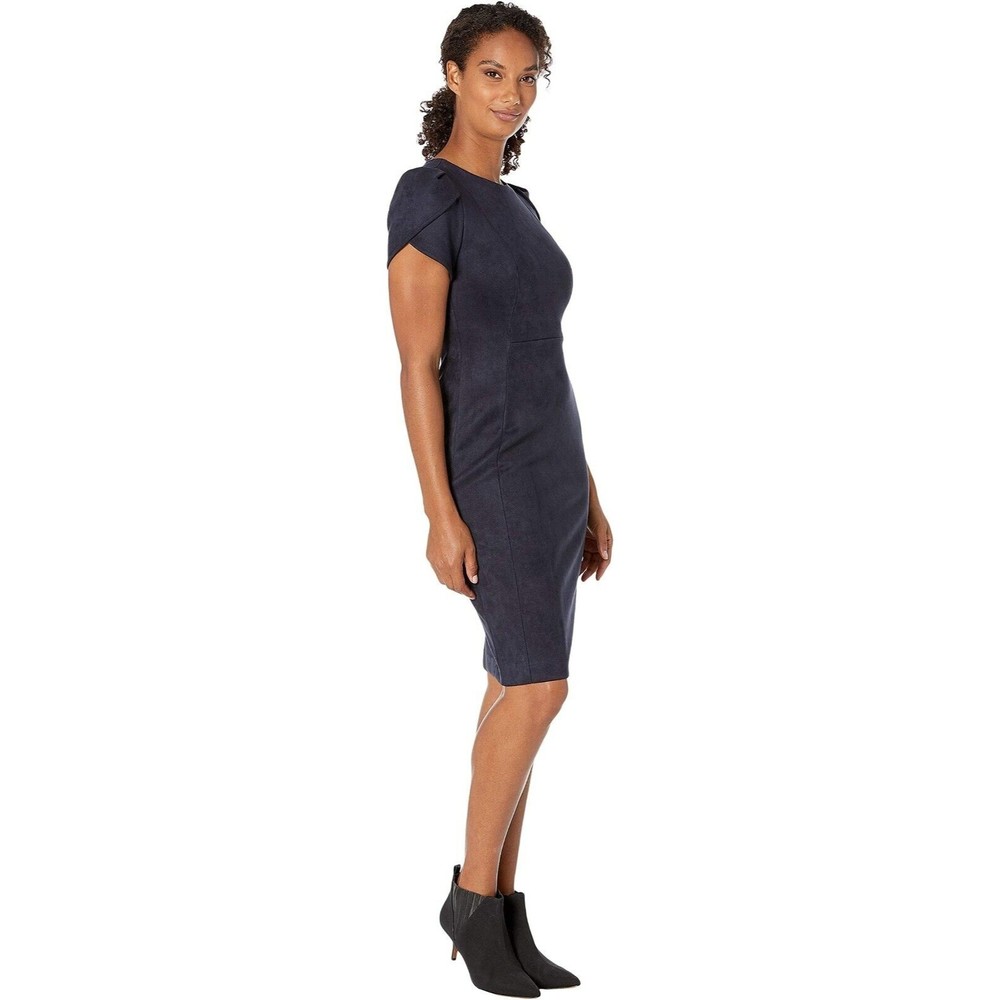 Calvin Klein‎ Women's Essential Sleeveless Sheath, Navy Faux Suede, 4